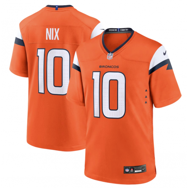 Men's Denver Broncos Bo Nix Nike Orange Player Game Jersey Men's Denver Broncos Bo Nix Nike Orange Player Game Jersey