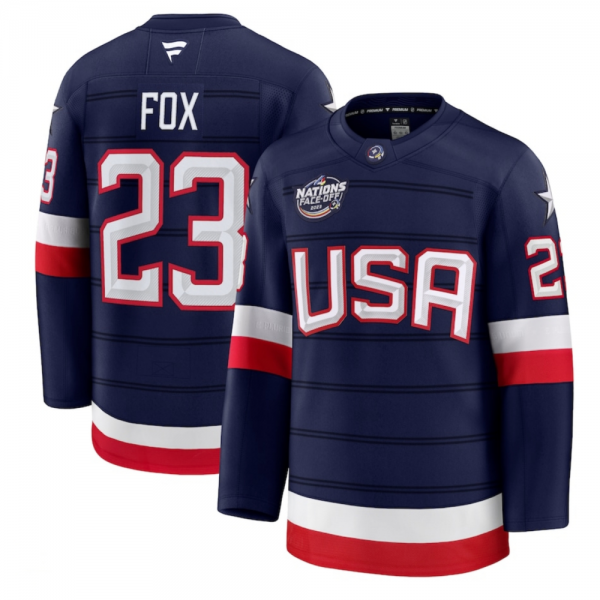 Men's USA Adam Fox Fanatics Navy 2025 4 Nations Face-Off Premium Jersey