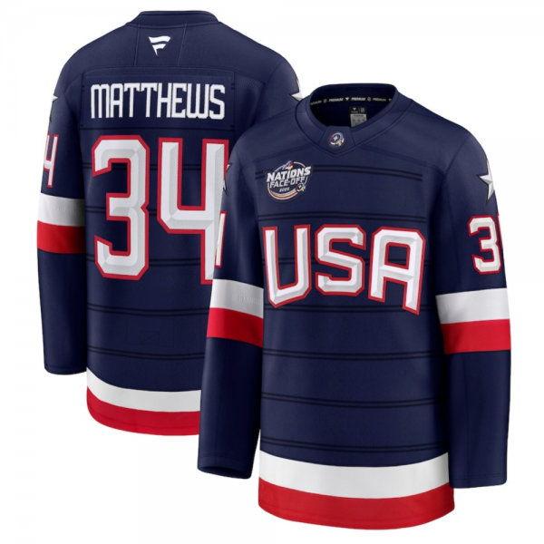Men's USA Auston Matthews Fanatics Navy 2025 4 Nations Face-Off Premium Jersey