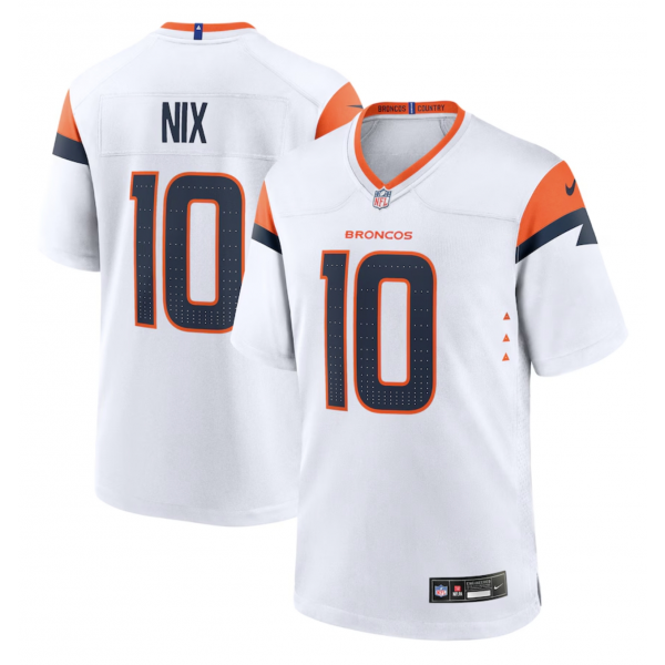 Men's Denver Broncos Bo Nix Nike White Game Jersey Men's Denver Broncos Bo Nix Nike White Game Jersey