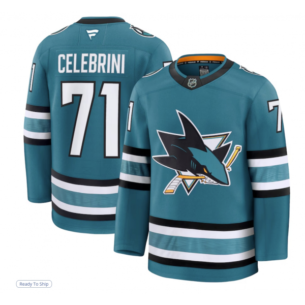 Men's San Jose Sharks Macklin Celebrini Fanatics Teal Home Premium Jersey