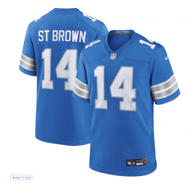 Men's Detroit Lions Amon-Ra St. Brown Nike Blue Game Jersey Men's Detroit Lions Amon-Ra St. Brown Nike Blue Game Jersey