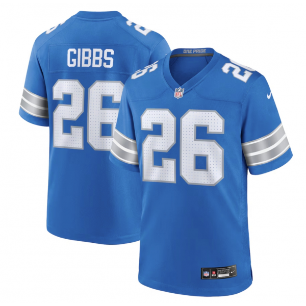Men's Detroit Lions Jahmyr Gibbs Nike Blue Game Jersey Men's Detroit Lions Jahmyr Gibbs Nike Blue Game Jersey