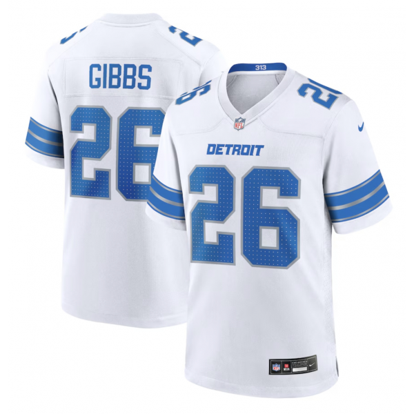 Men's Detroit Lions Jahmyr Gibbs Nike White Game Jersey