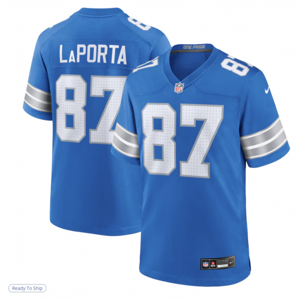 Men's Detroit Lions Sam LaPorta Nike Blue Game Jersey Men's Detroit Lions Sam LaPorta Nike Blue Game Jersey