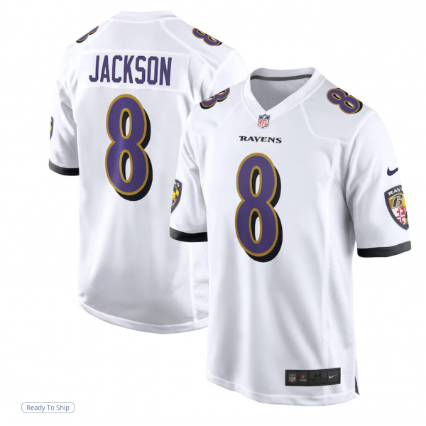 Men's Baltimore Ravens Lamar Jackson Nike White Game Jersey Men's Baltimore Ravens Lamar Jackson Nike White Game Jersey