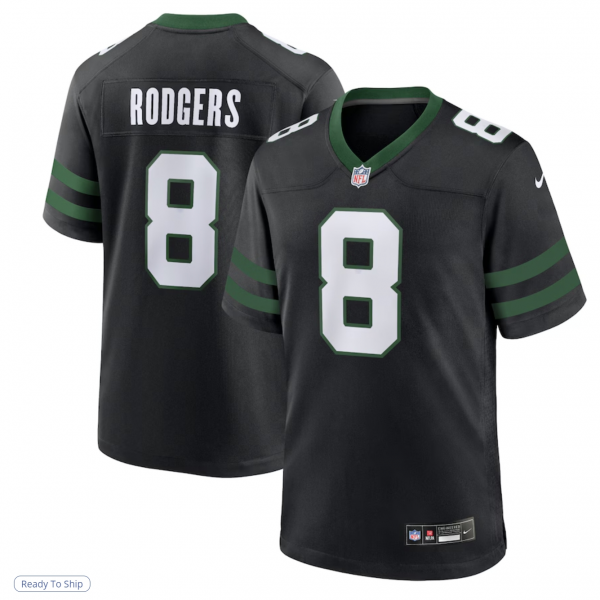 Men's New York Jets Aaron Rodgers Nike Legacy Black Alternate Game Jersey