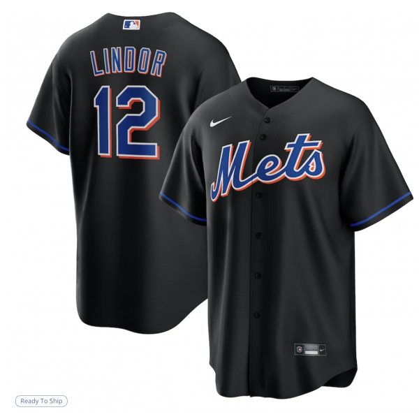 Men's New York Mets Francisco Lindor Nike Black 2022 Alternate Replica Player Jersey