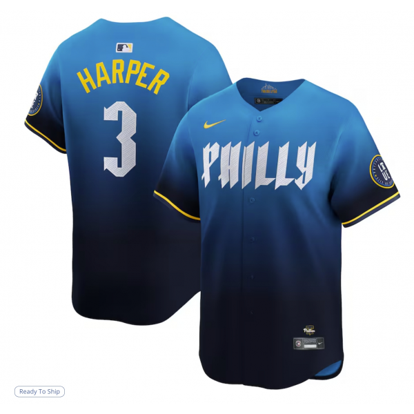 Men's Philadelphia Phillies Bryce Harper Nike Blue 2024 City Connect Limited Player Jersey
