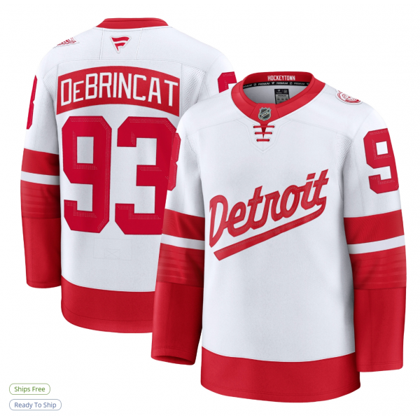 Men's Detroit Red Wings Alex DeBrincat Fanatics White 2025 NHL Stadium Series Premium Player Jersey